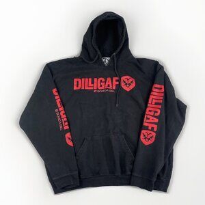 Y2K Goth Punk Dilligaf Hoodie Mens 2XLPullover By Bohica Bill Black / Red Read*